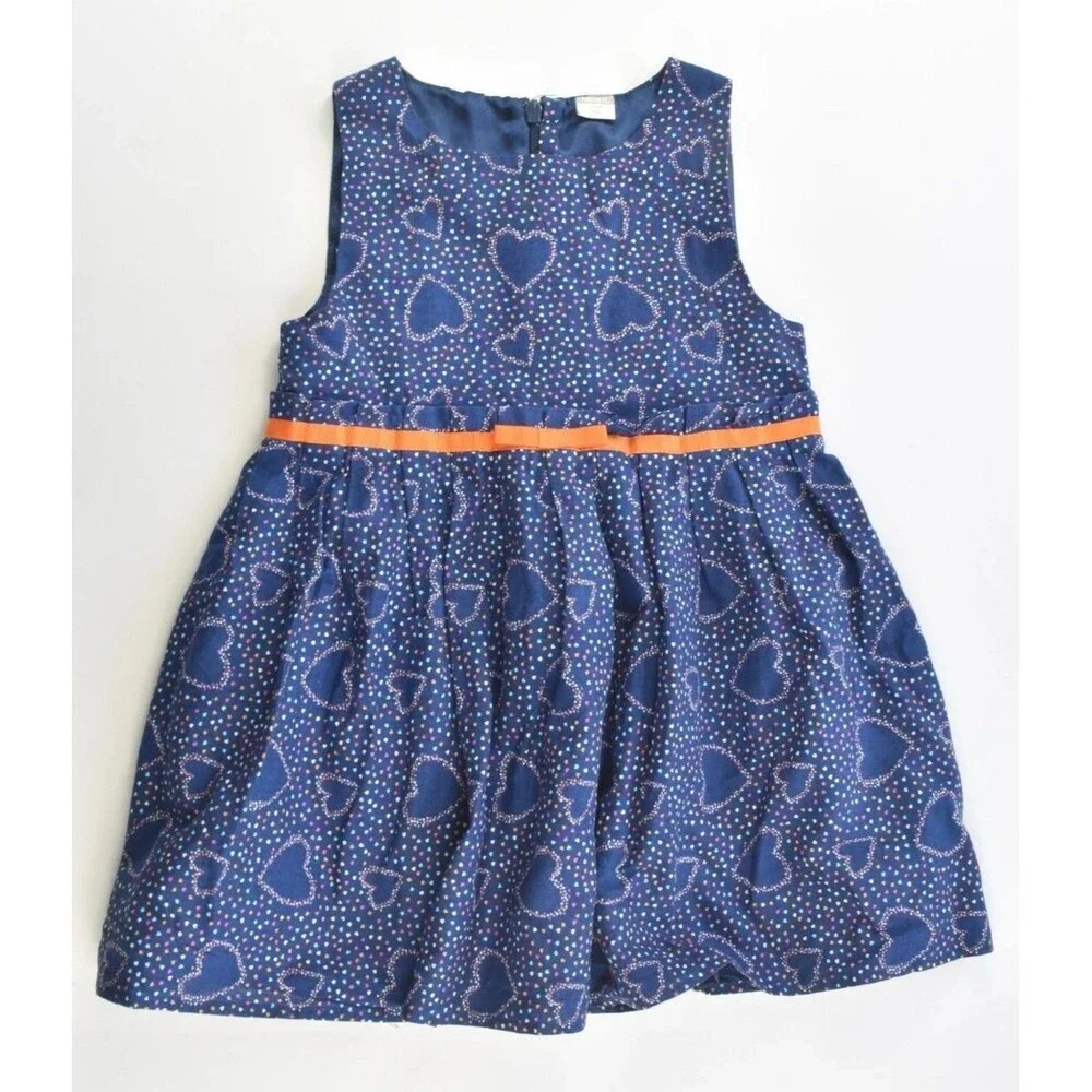 NAME IT Size 10 Lined Blue Multicolor Hearts Cotton Dress 140cm NWOT Sleeveless